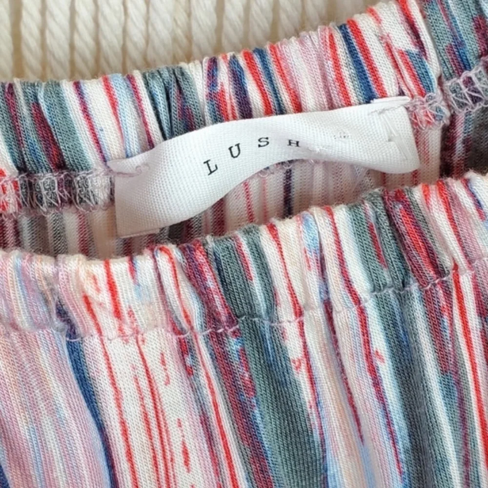LUSH | Off the Shoulder Striped & Embroidered Pom Poms Blouse Size Large - Picture 4 of 5